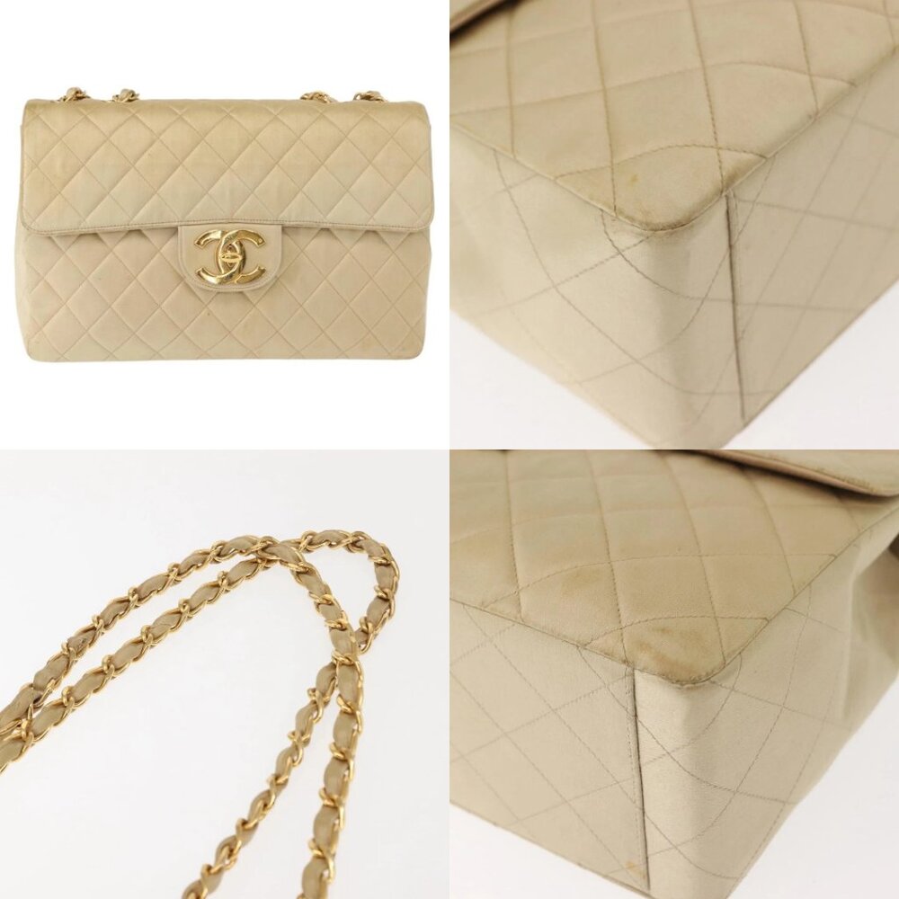 CHANEL Matelasse 34 Chain Shoulder Bag Satin Beige Gold CC Auth 150935 - Picture 15 of 15